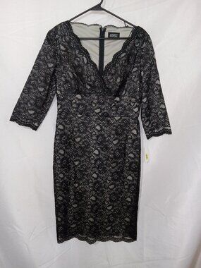 Adrianna Papell Black V Neck Lace Sheath Dress NWT Size 10 Cocktail Party Formal